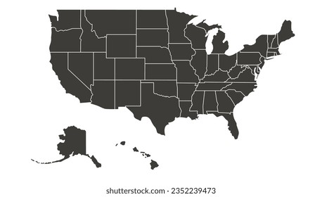 United States of America map. USA map. Flat black and white vector illustration. American map for poster, banner, t-shirt. Design USA cartography map.