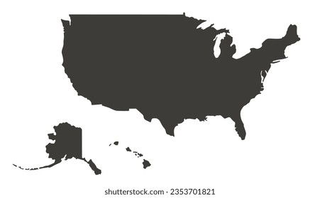 United States of America map. USA map. Flat black and white vector illustration. American map for poster, banner, t-shirt. Design USA cartography map.