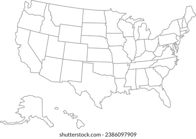 United States of America map. USA Map With Divided States. Outline US map.