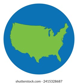 United States of America map. USA map green color in globe design with blue circle color.