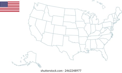 United States of America map. USA map with states isolated – stock vector. USA map with states isolated on a white background. United States of America map. Vector illustration.