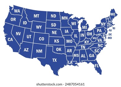 United States of America map. USA map with states and state names isolated - stock vector