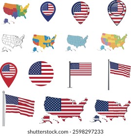 united states of america map usa icon sheet