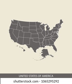 United States of America map vector outline illustration design. Creative map of USA for educational purposes in gray color background