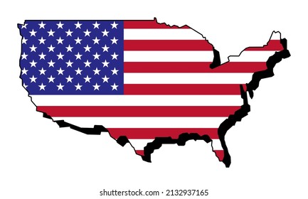 United States of America Map Vector Illustration. Map of the USA Mainland with American Flag