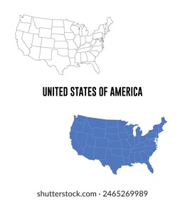 United States of America Map in vector and Outlined isolated in white background.