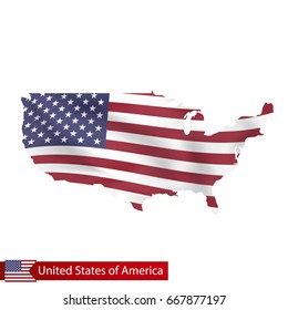 United States of America map with waving flag of country. Vector illustration.