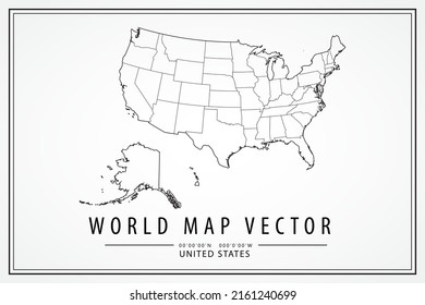 United States of America Map - World Map International vector template with High detailed thin black line and outline graphic sketch style isolated on white background - Vector illustration eps 10