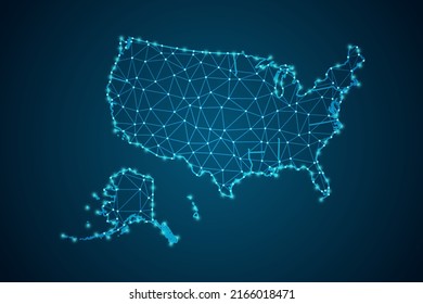 United States of America Map - World Map mash line and point scales on blue technology background. Wire Frame 3D mesh polygonal network line, design sphere, dot -  Vector illustration eps 10