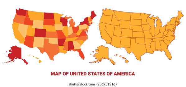 United States Of America Map Yellow regions orange political map vector