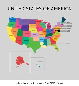 United States of America, multi colored country map vector file