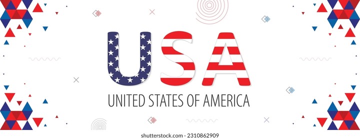 United States of America, nation Independence day patriot banner with flag colors, geometric abstract background design, suitable for national event celebrations and festivals