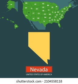 United States of America, Nevada state, map borders of the USA Nevada state.