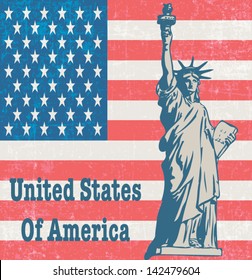 United States Of America with New York symbol Statue Of Liberty vintage poster