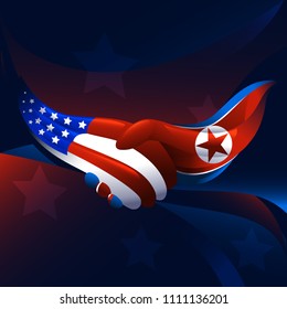 The United States of America and North Korea Peace sign. Hold hands for peace Between the United States of America and North Korea.