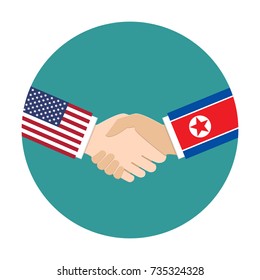United States of America and North Korea shaking hands. Politics and relations concept.