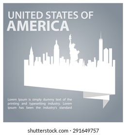 United States of America origami banner Statue of Liberty - New York city silhouette - 4th of july USA Independence day poster - Gray Abstract background