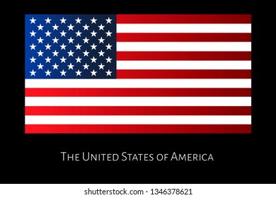 The United States of America original national flag with red and white stripes and stars on the blue background. Gradient colors. Black background. Vector EPS 10 illustrator. 
