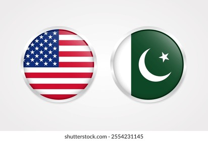 United States of America and Pakistan Round Flag Icon. Circular National Flag on white Background vector illustration