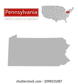 United States of America, Pennsylvania state, map borders of the USA Pennsylvania state.