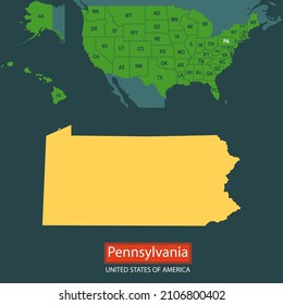 United States of America, Pennsylvania state, map borders of the USA Pennsylvania state.