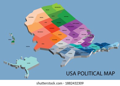 United States of America political isometric map divide by state colorful outline simplicity style. Vector illustration.