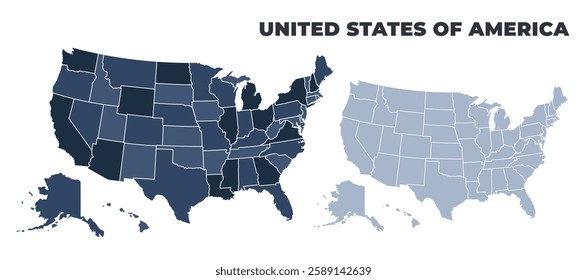 United States Of America political map with states border outline