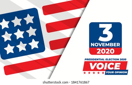 United States of America Presidential Election 2020. Election banner Vote 2020. Vote day November 3. Vector EPS 10