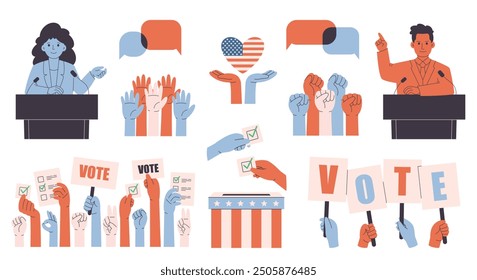 United States of America Presidential Election. Political debates concept with candidates. Vector illustration in flat style