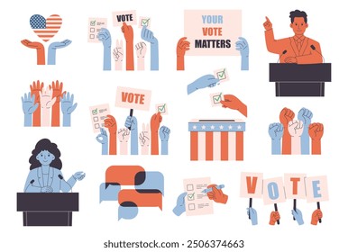 United States of America Presidential Election. Political debates concept with candidates. Vector illustration in flat style