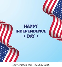 United States of America rectangle flag with textile texture isolated on blue background. Wind waving fabric with USA national symbol for holiday designs. Ripple wave emblem for independence day