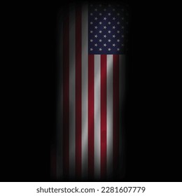 United States of America rectangle flag with textile texture isolated on black background. Wind waving fabric with USA national symbol for holiday designs. Ripple wave emblem