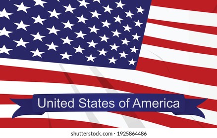 United  States of America ribbon in front of flag. vector