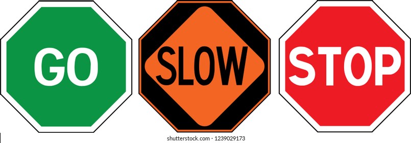 United States of America road construction sign: go / slow / stop
three panels to use by hand