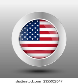 United states of america round flag metal button background