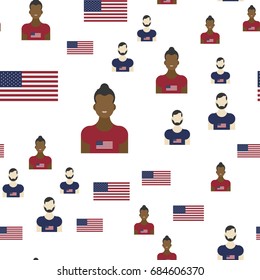 United States of America seamless pattern with Flag and people. Flat vector illustration EPS 10