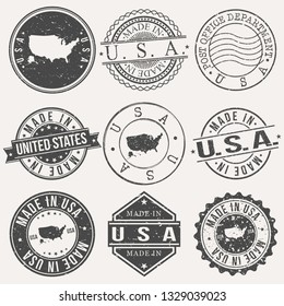 United States of America Set of Stamps. Travel Stamp. Made In Product. Design Seals Old Style Insignia.