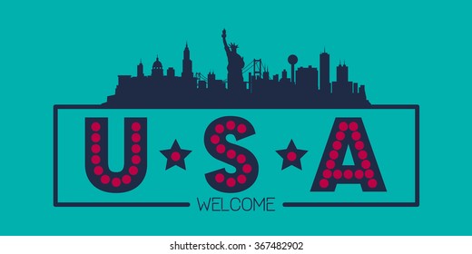 United States of America skyline silhouette poster vector design illustration