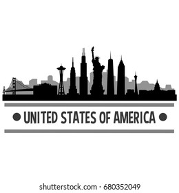 United States of America Skyline Silhouette City Vector Design Art