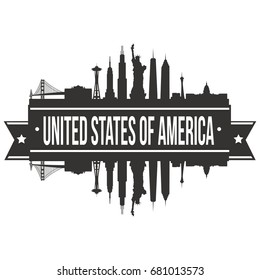 United States of America Skyline Silhouette Design City Vector Art