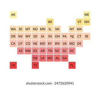 united states of america square grid map of each states in colorful theme