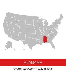 United States of America with the State of Alabama selected. Map of the USA vector illustration