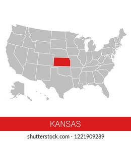 United States of America with the State of Kansas selected. Map of the USA vector illustration