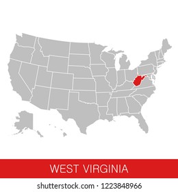 United States of America with the State of West Virginia selected. Map of the USA vector illustration