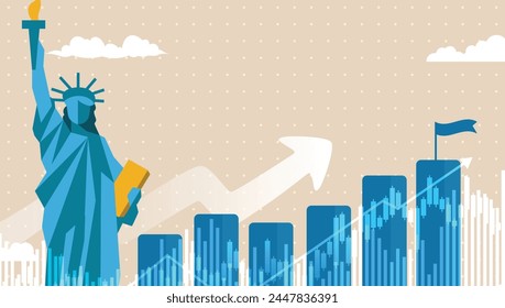 United States of America, Statue of Liberty financial growth concept. Vector illustration.