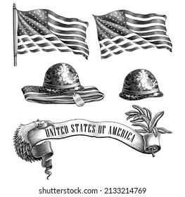 United states of america symbol hand draw vintage engraving style