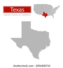 United States of America, Texas state, map borders of the USA Texas state.