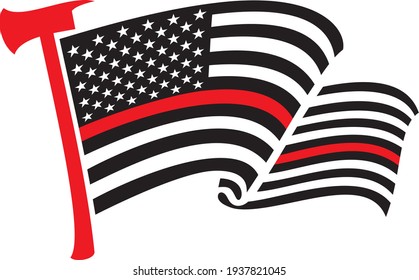 United States of America Thin Red Line (firefighter) flag with axe