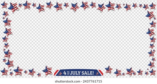 The united states of America transparent banner background star frame for the 4th of July sale. Vector design.