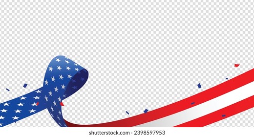 United states of America transparent greeting, banner, poster, template design with usa waving ribbon. Empty, blank, copy space for image or text. Vector illustration.